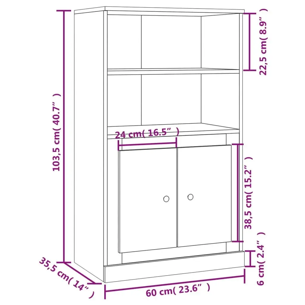 Highboard White 60x35.5x103.5 cm Engineered Wood 816312