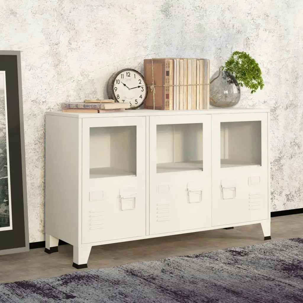 Industrial Sideboard White 105x35x62 cm Metal and Glass 339609