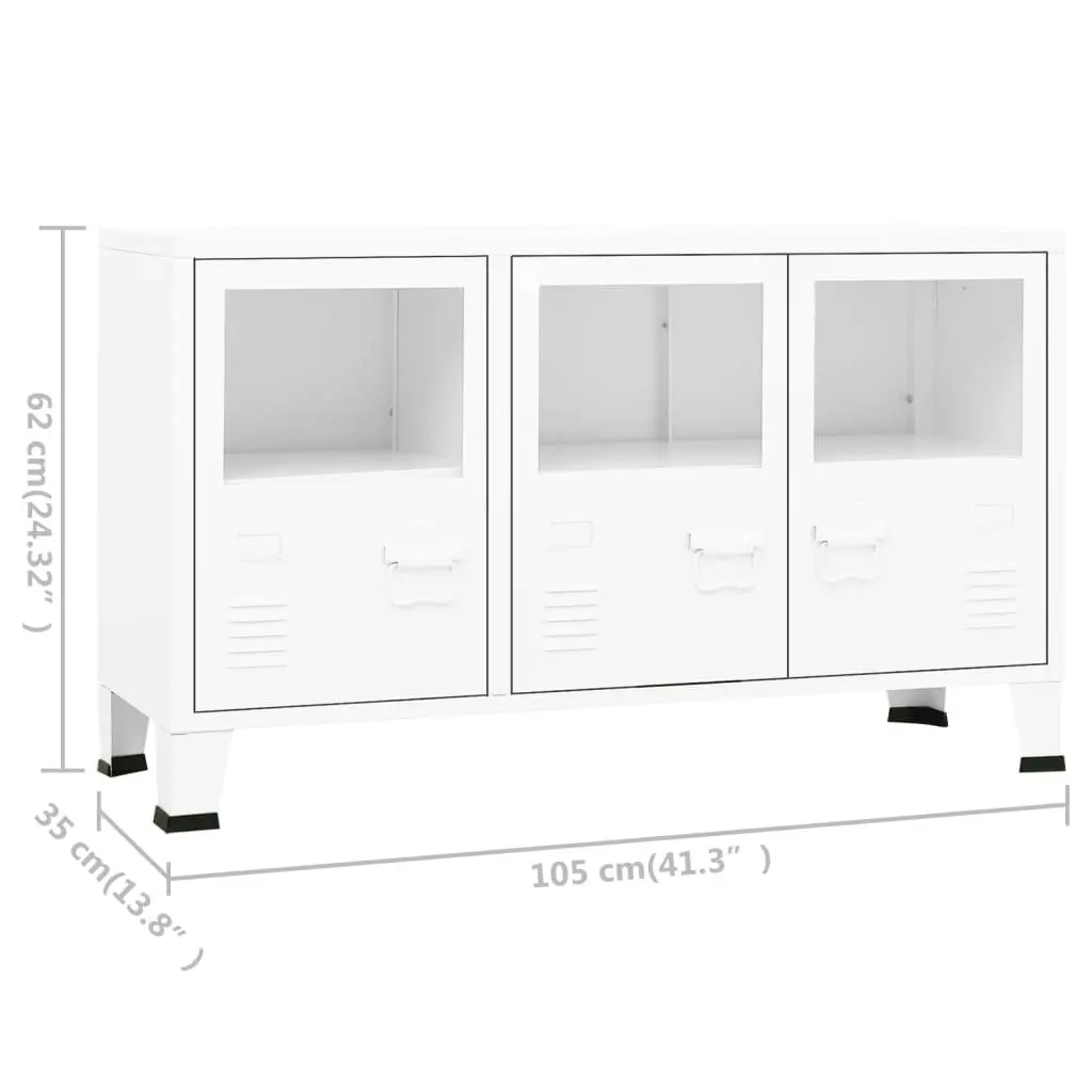 Industrial Sideboard White 105x35x62 cm Metal and Glass 339609