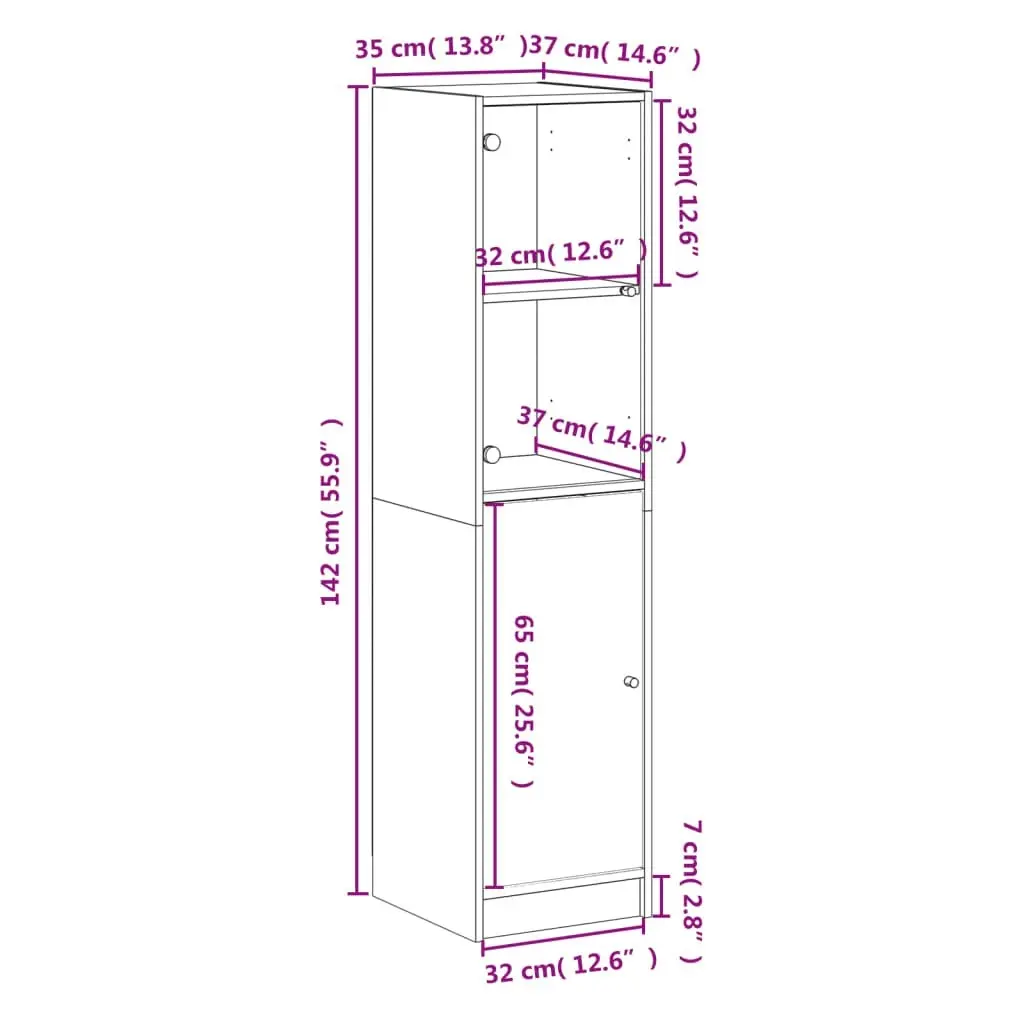 Highboard with Glass Door White 35x37x142 cm 836441