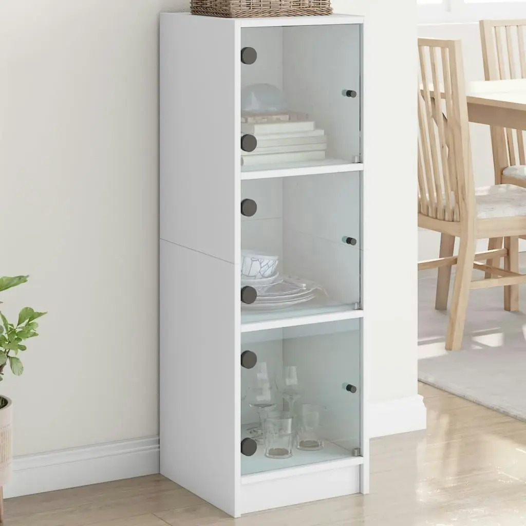 Highboard with Glass Doors White 35x37x109 cm 836385