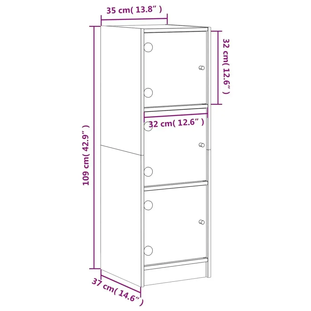 Highboard with Glass Doors White 35x37x109 cm 836385