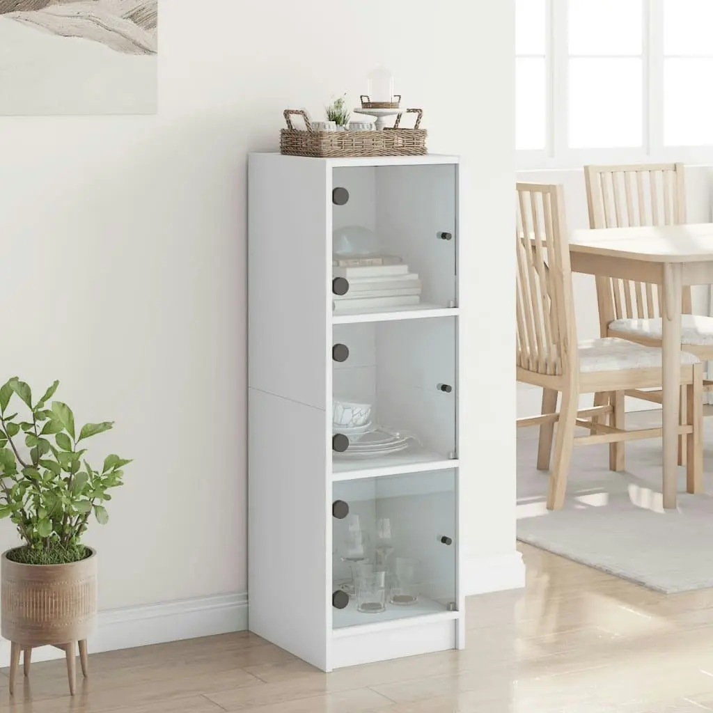 Highboard with Glass Doors White 35x37x109 cm 836385