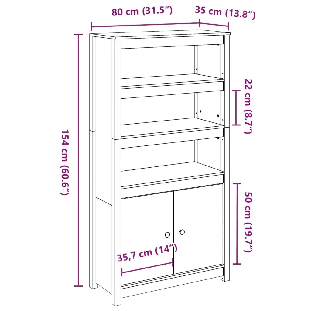 Highboard White 80x35x154 cm Solid Wood Pine 823520