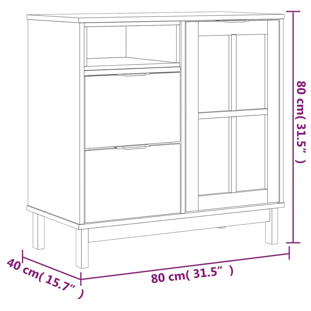 Highboard with Glass Doors FLAM 80x40x180 cm Solid Wood Pine 3196553