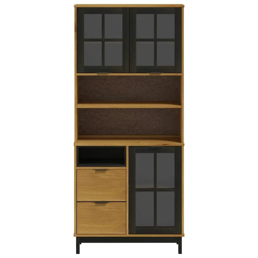 Highboard with Glass Doors FLAM 80x40x180 cm Solid Wood Pine 3196553