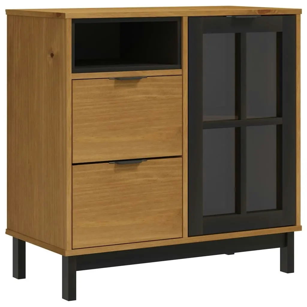 Highboard with Glass Doors FLAM 80x40x180 cm Solid Wood Pine 3196553