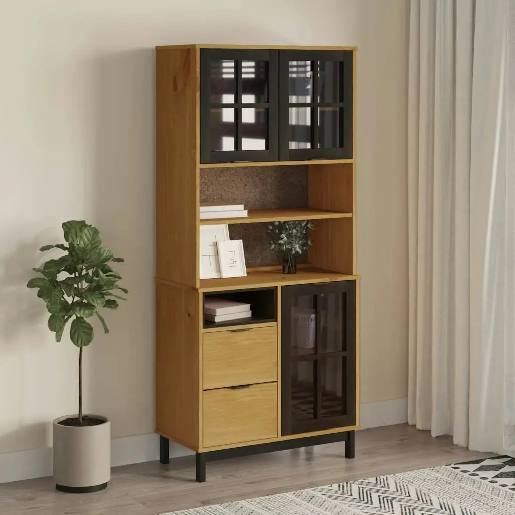 Highboard with Glass Doors FLAM 80x40x180 cm Solid Wood Pine 3196553