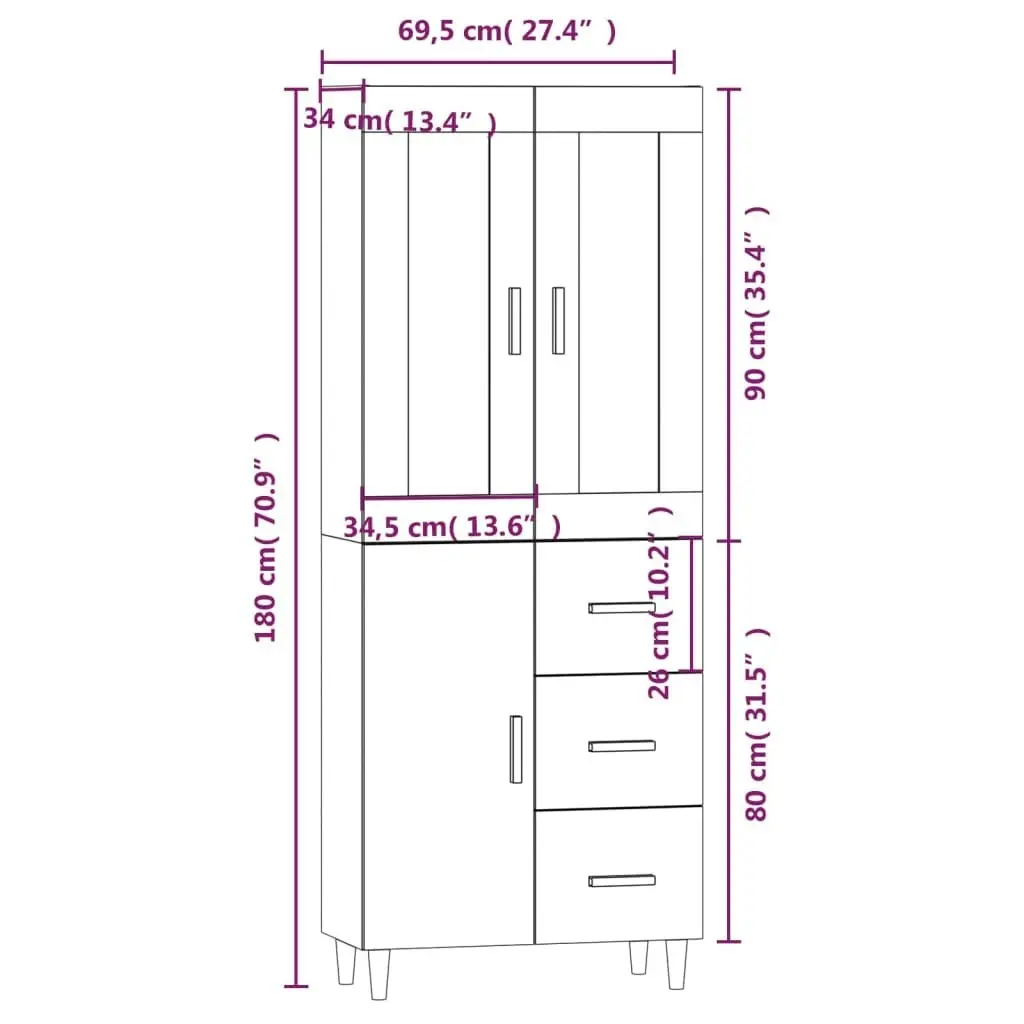 Highboard White Engineered Wood 3115020