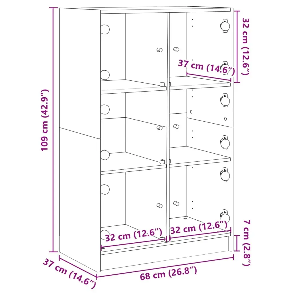 Highboard with Doors Black 68x37x109 cm Engineered Wood 3295851