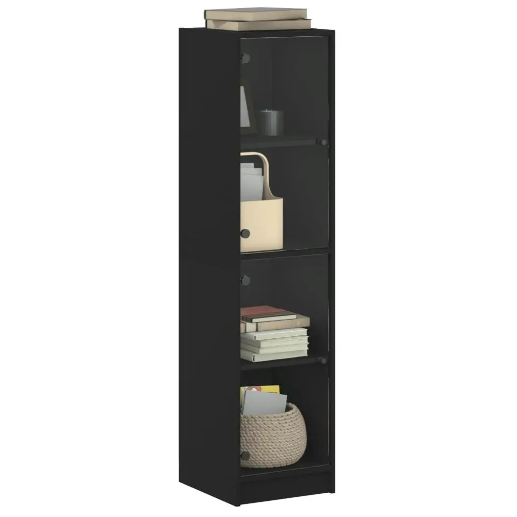 Highboard with Glass Doors Black 35x37x142 cm 836435