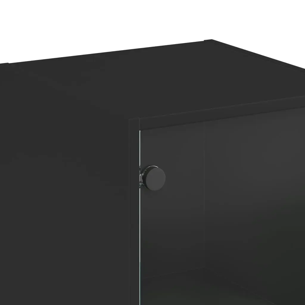 Highboard with Glass Doors Black 35x37x142 cm 836435