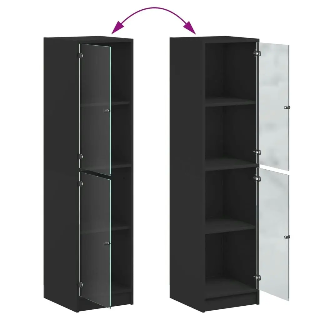 Highboard with Glass Doors Black 35x37x142 cm 836435