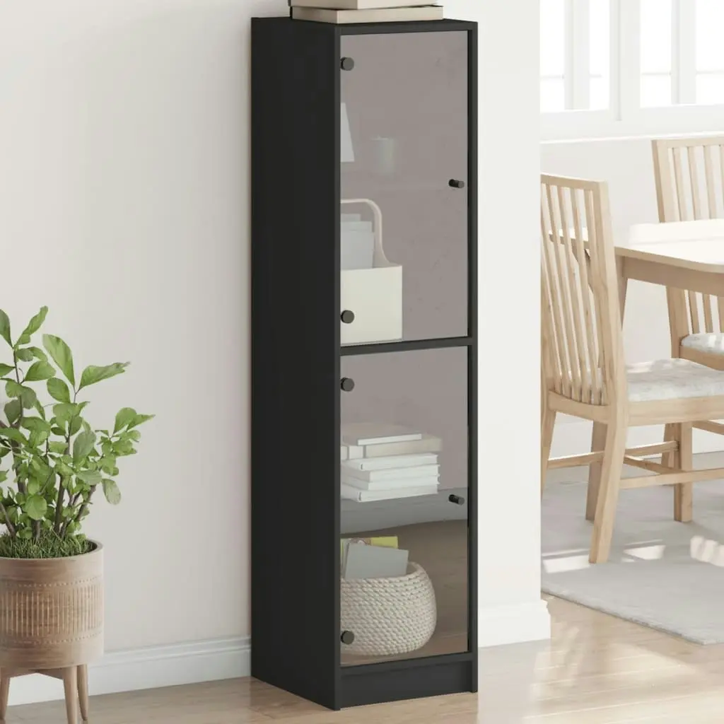 Highboard with Glass Doors Black 35x37x142 cm 836435