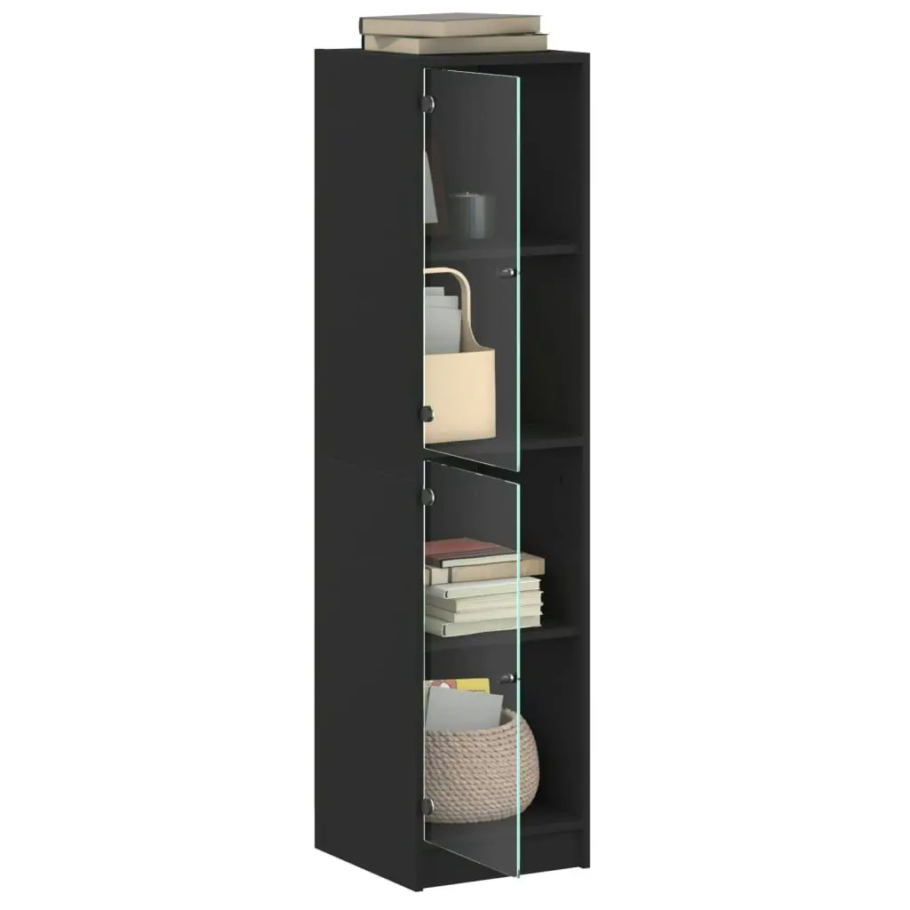 Highboard with Glass Doors Black 35x37x142 cm 836435