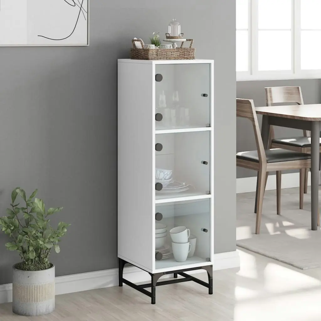 Highboard with Glass Doors White 35x37x120 cm 836560