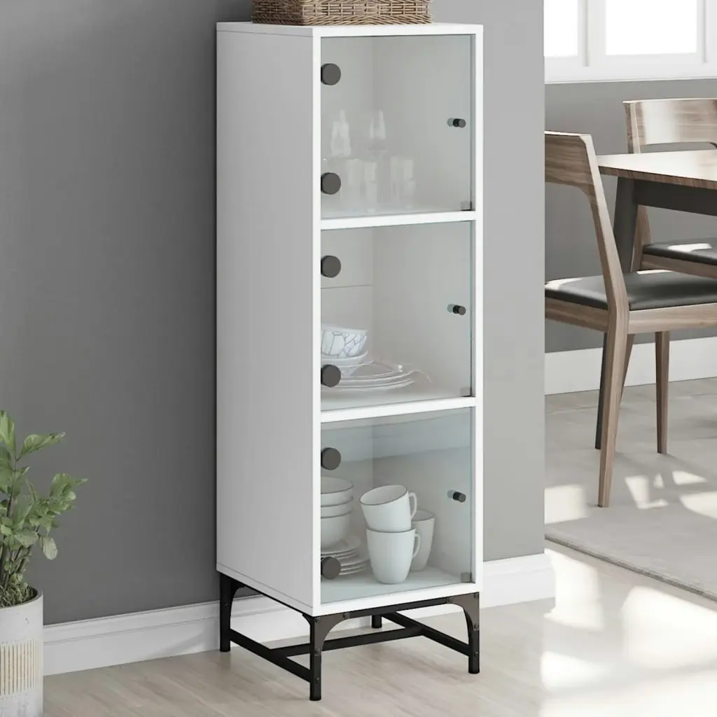 Highboard with Glass Doors White 35x37x120 cm 836560