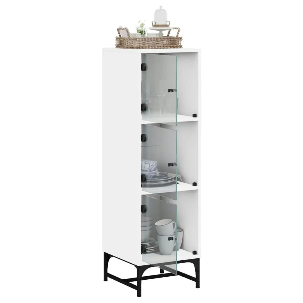 Highboard with Glass Doors White 35x37x120 cm 836560