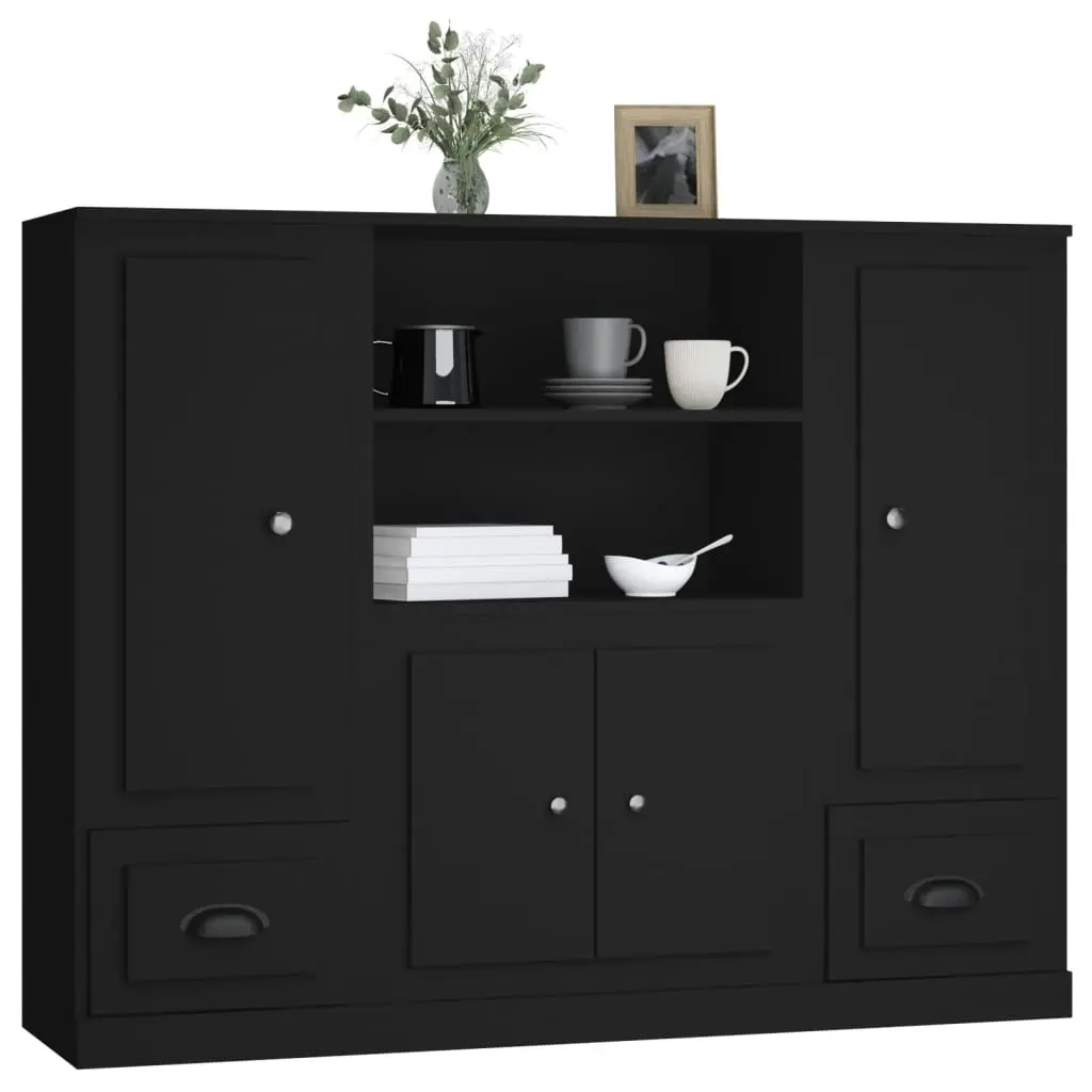 Highboards 3 pcs Black Engineered Wood 3185312