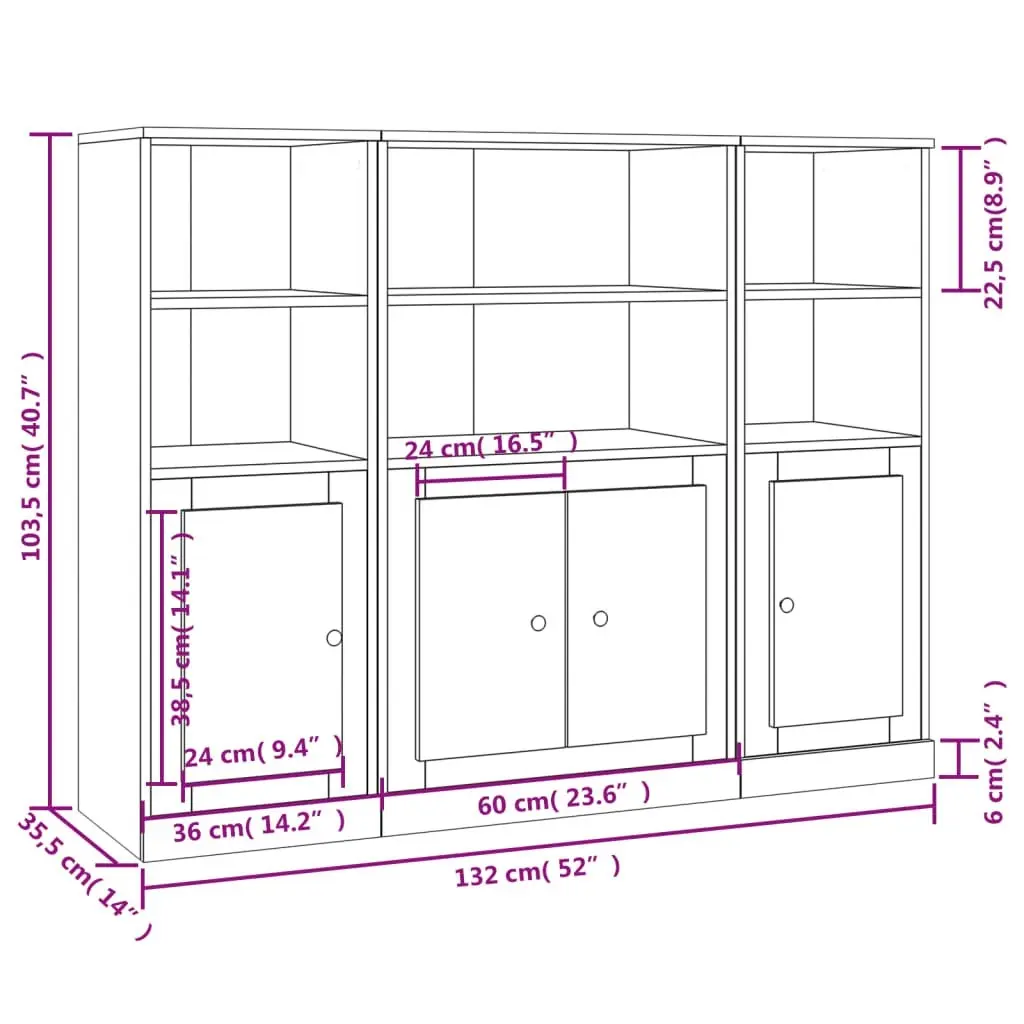 Highboards 3 pcs Black Engineered Wood 3185304