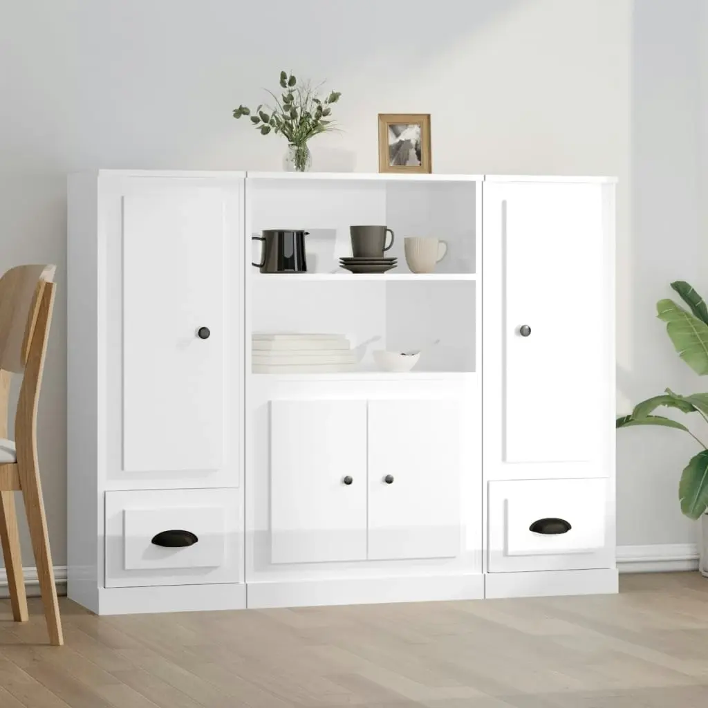 Highboards 3 pcs High Gloss White Engineered Wood 3185313