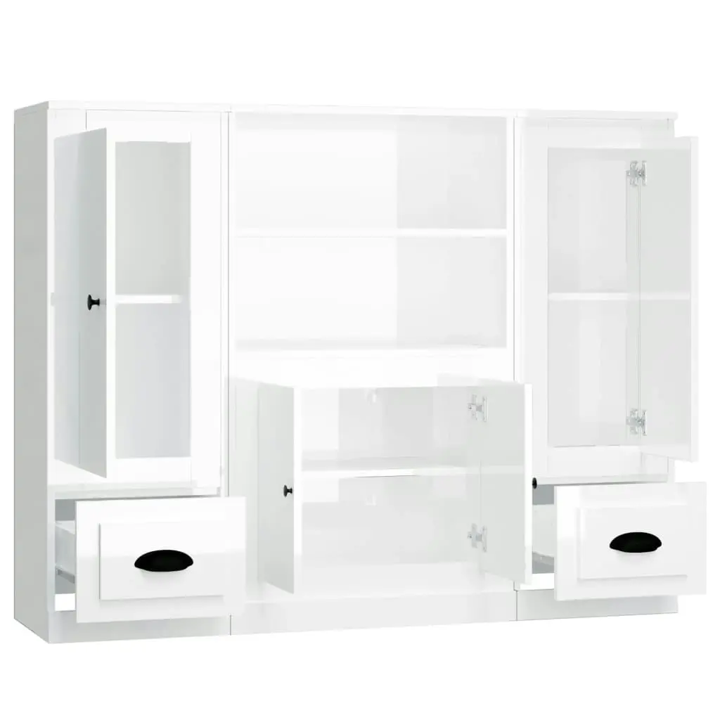 Highboards 3 pcs High Gloss White Engineered Wood 3185313