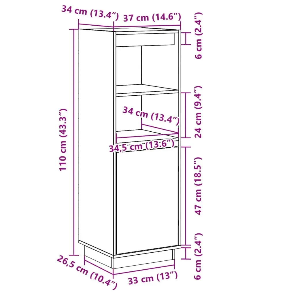 Highboard White 37x34x110 cm Solid Wood Pine 813516