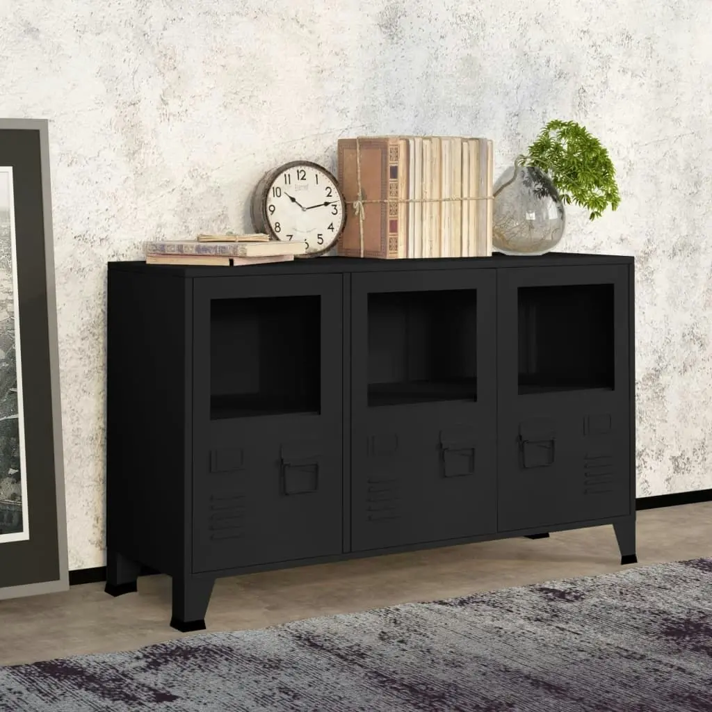 Industrial Sideboard Black 105x35x62 cm Metal and Glass 339608