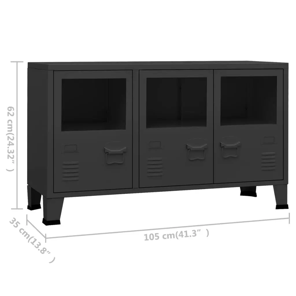 Industrial Sideboard Black 105x35x62 cm Metal and Glass 339608