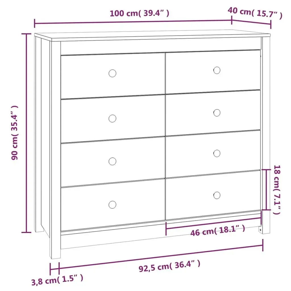 Side Cabinet 100x40x90 cm Solid Wood Pine 821769