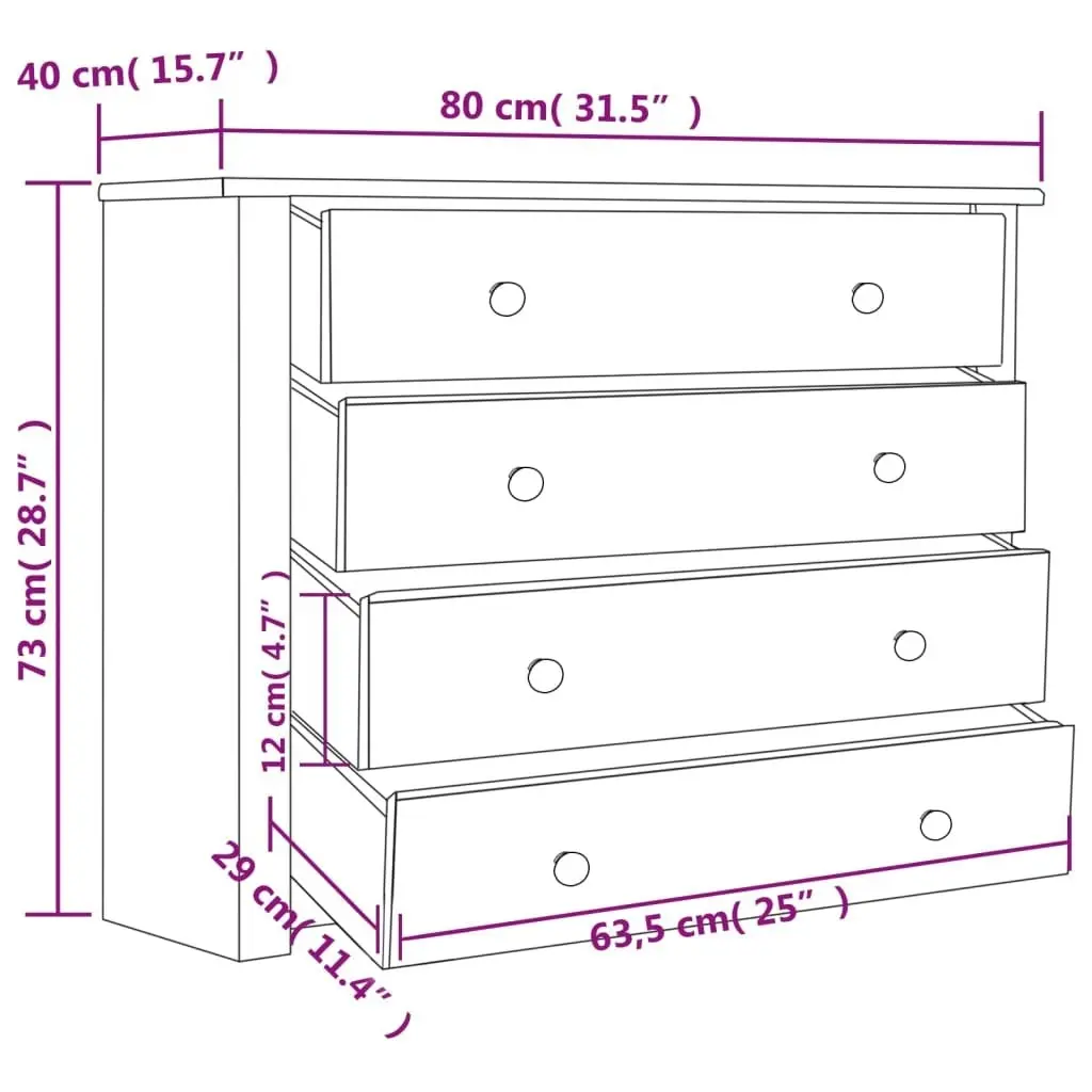 Side Cabinet 80x40x73 cm Pine Panama Range 282658