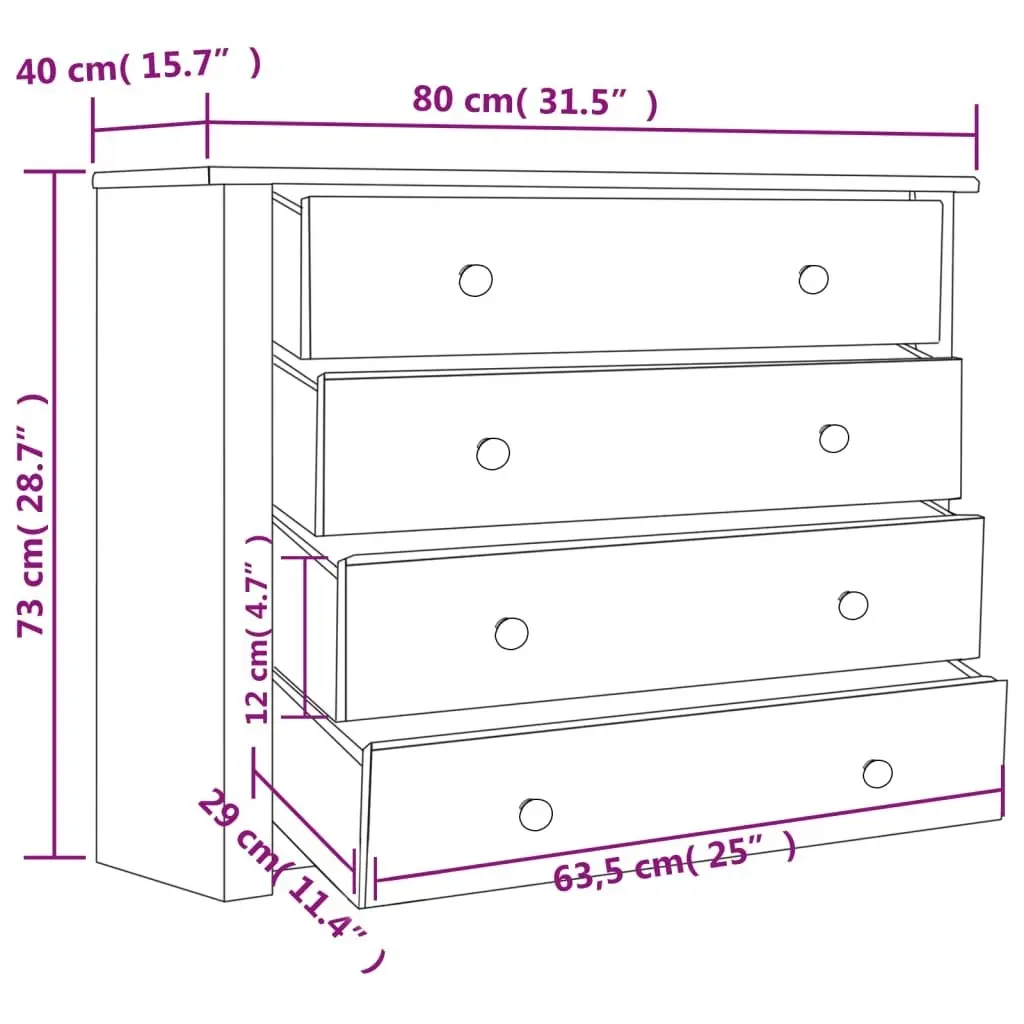 Side Cabinet Grey 80x40x73 cm Pine Panama Range 282659