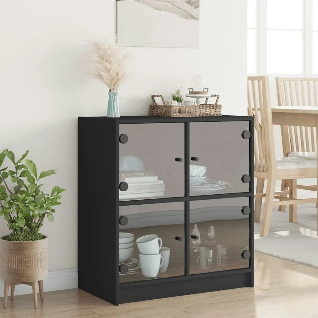 Side Cabinet with Glass Doors Black 68x37x75.5 cm 836379