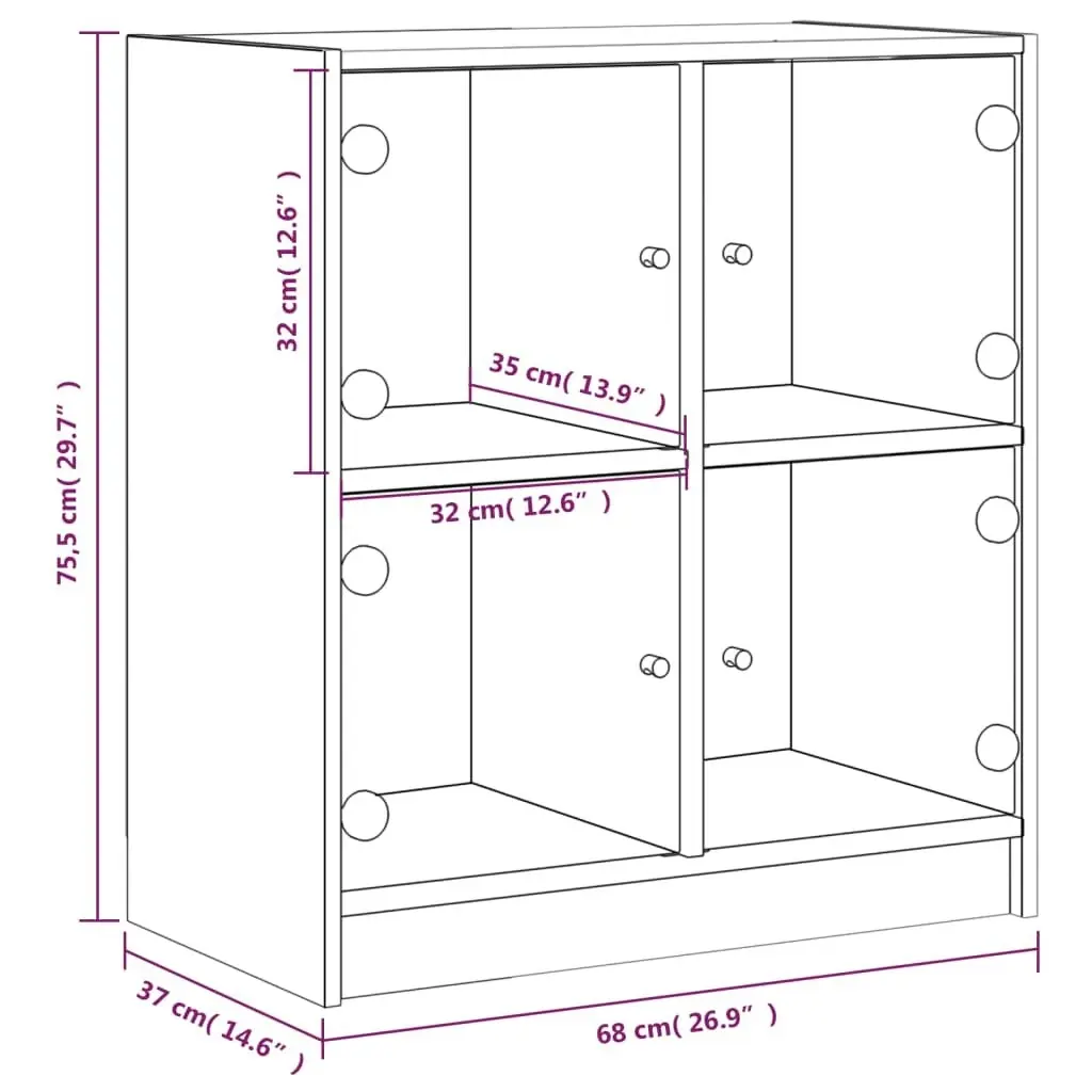 Side Cabinet with Glass Doors Black 68x37x75.5 cm 836379