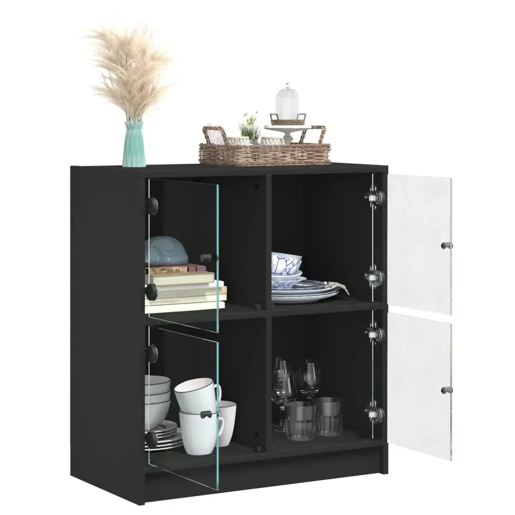 Side Cabinet with Glass Doors Black 68x37x75.5 cm 836379