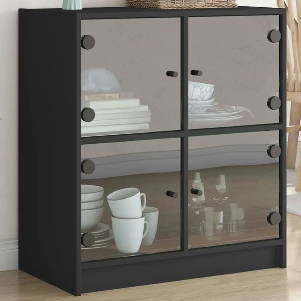 Side Cabinet with Glass Doors Black 68x37x75.5 cm 836379