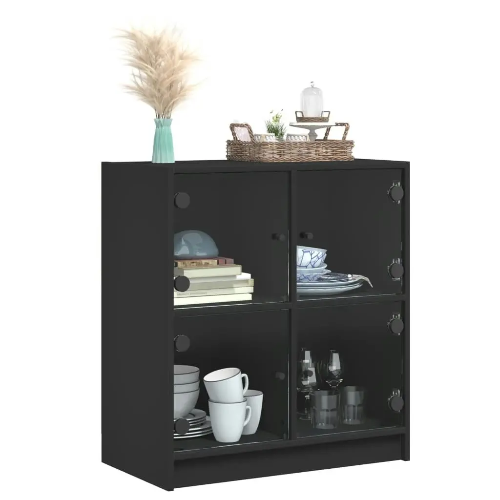 Side Cabinet with Glass Doors Black 68x37x75.5 cm 836379