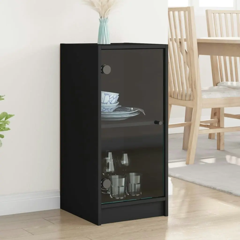 Side Cabinet with Glass Doors Black 35x37x75.5 cm 836400