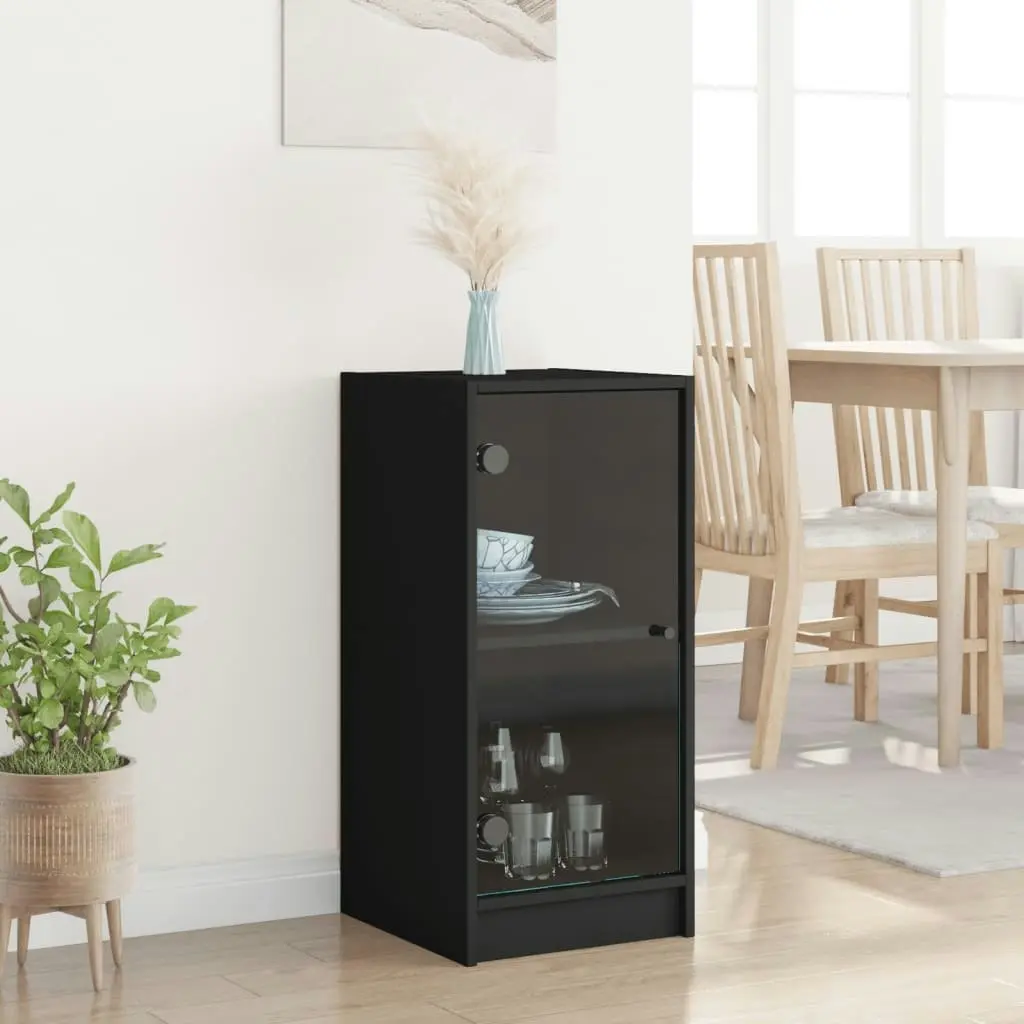 Side Cabinet with Glass Doors Black 35x37x75.5 cm 836400