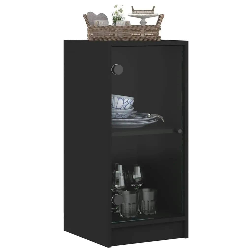 Side Cabinet with Glass Doors Black 35x37x75.5 cm 836400