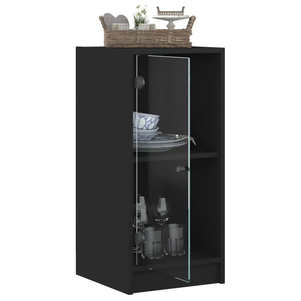 Side Cabinet with Glass Doors Black 35x37x75.5 cm 836400