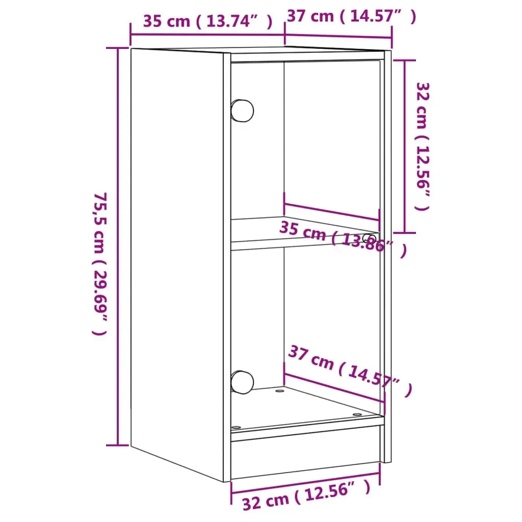 Side Cabinet with Glass Doors Black 35x37x75.5 cm 836400