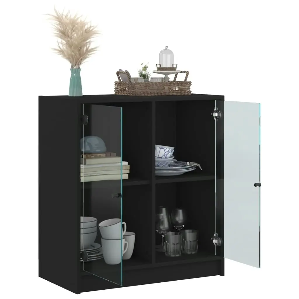 Side Cabinet with Glass Doors Black 68x37x75.5 cm 836421