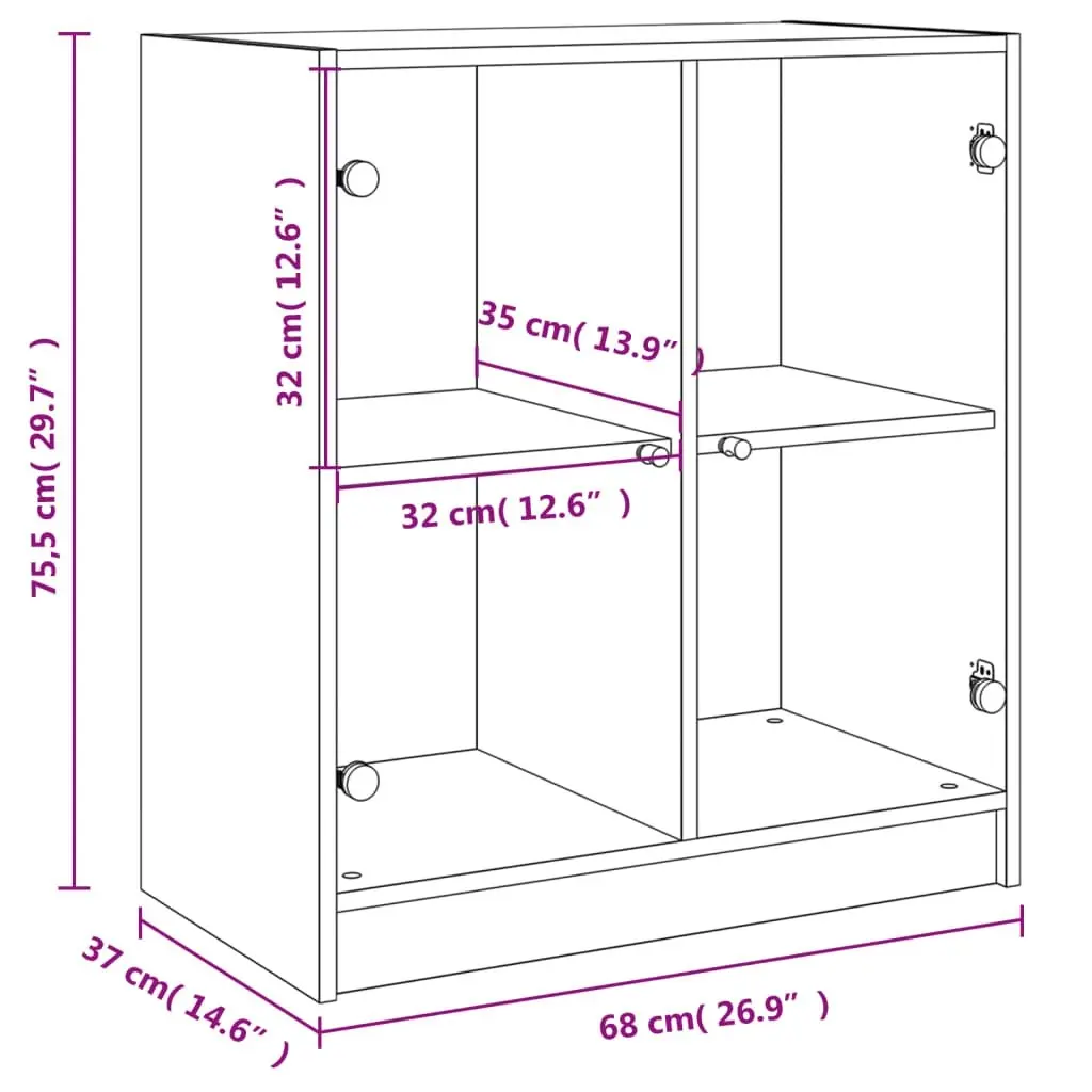 Side Cabinet with Glass Doors Black 68x37x75.5 cm 836421