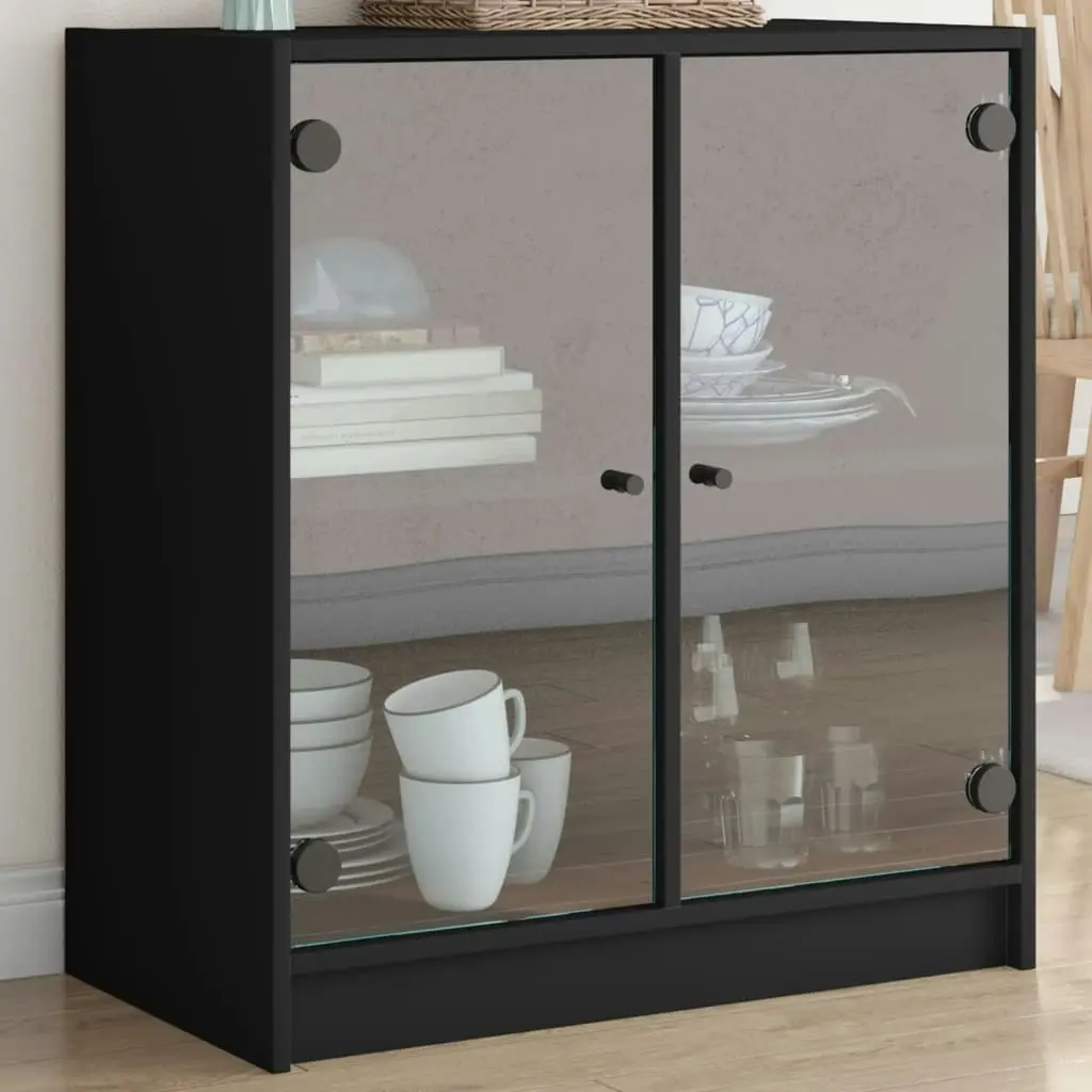 Side Cabinet with Glass Doors Black 68x37x75.5 cm 836421