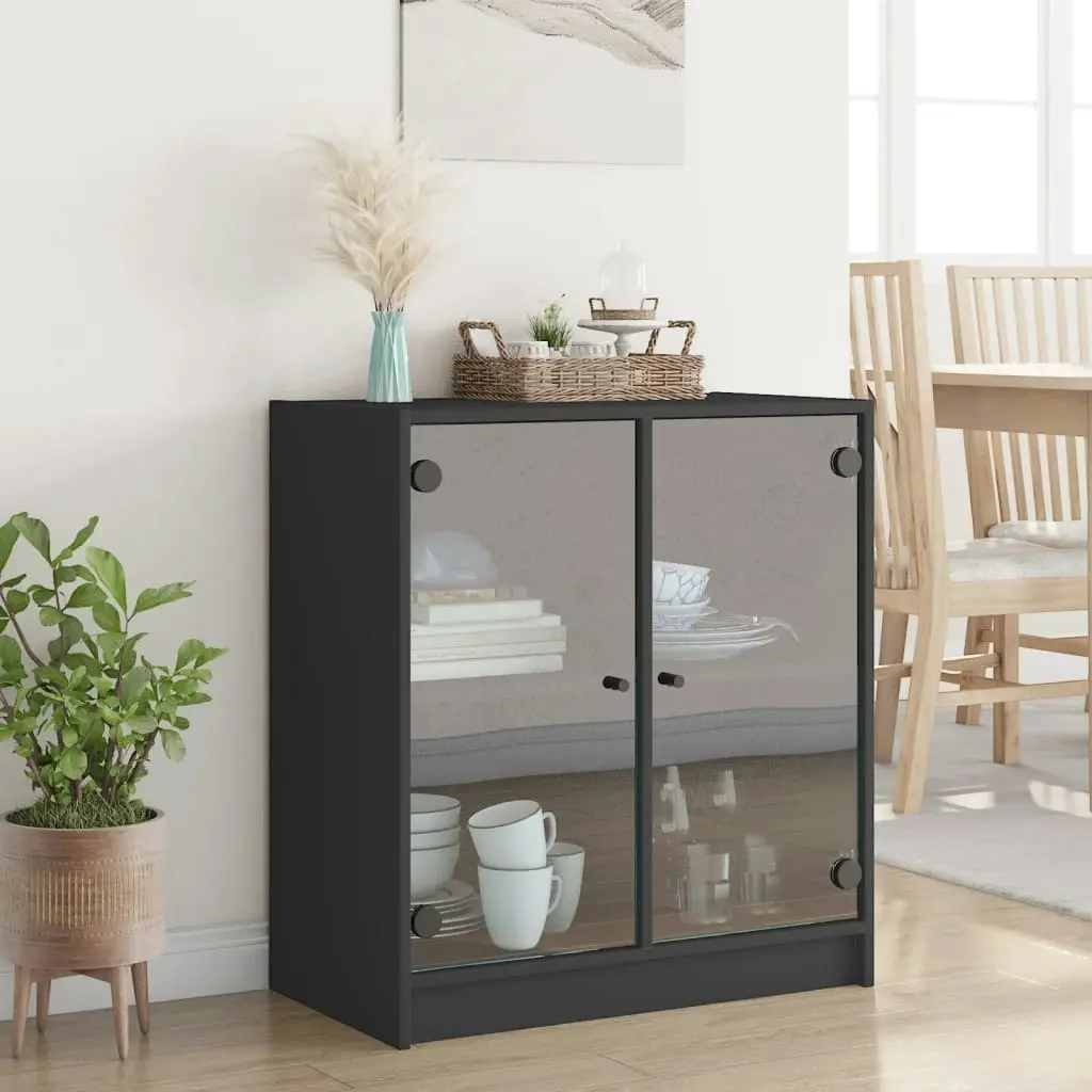 Side Cabinet with Glass Doors Black 68x37x75.5 cm 836421