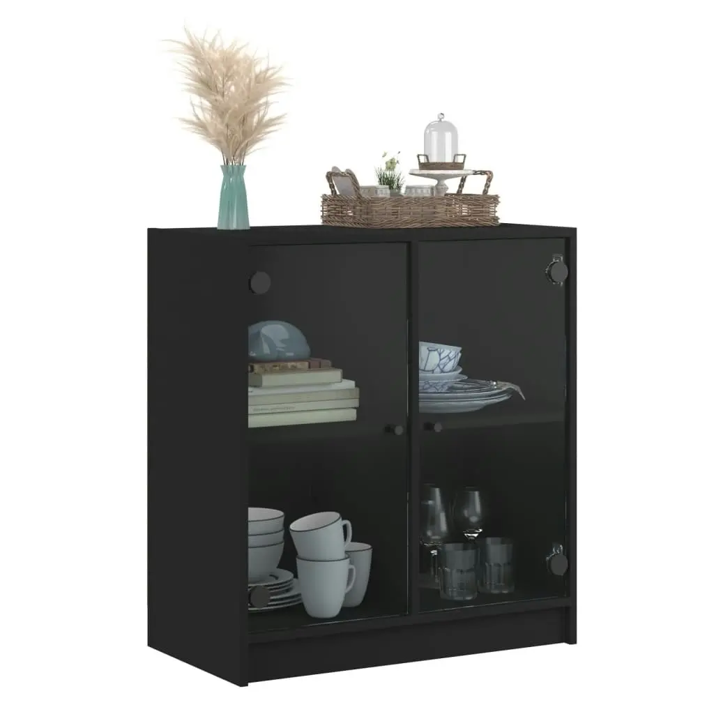 Side Cabinet with Glass Doors Black 68x37x75.5 cm 836421