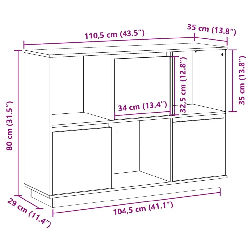 Sideboard 110.5x35x80 cm Solid Wood Pine 814354