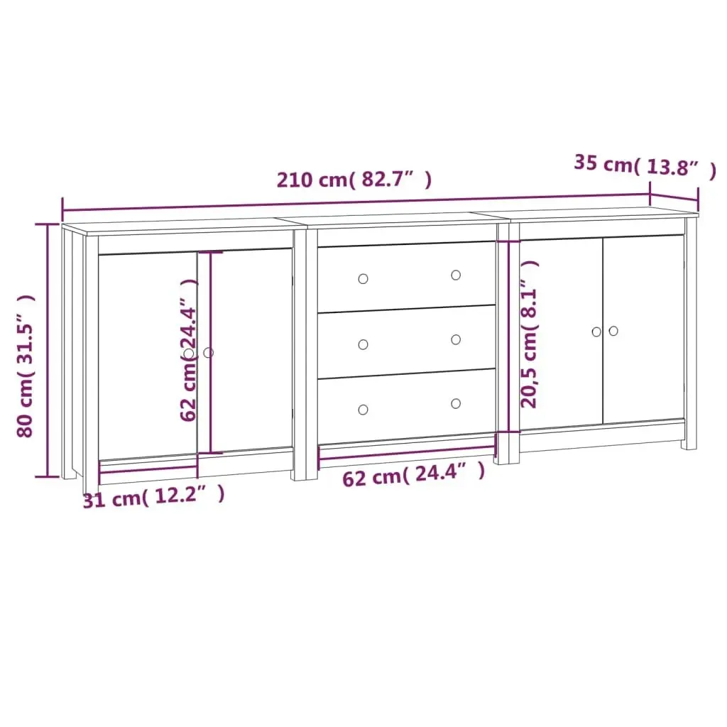 Sideboard 210x35x80 cm Solid Wood Pine 3114069