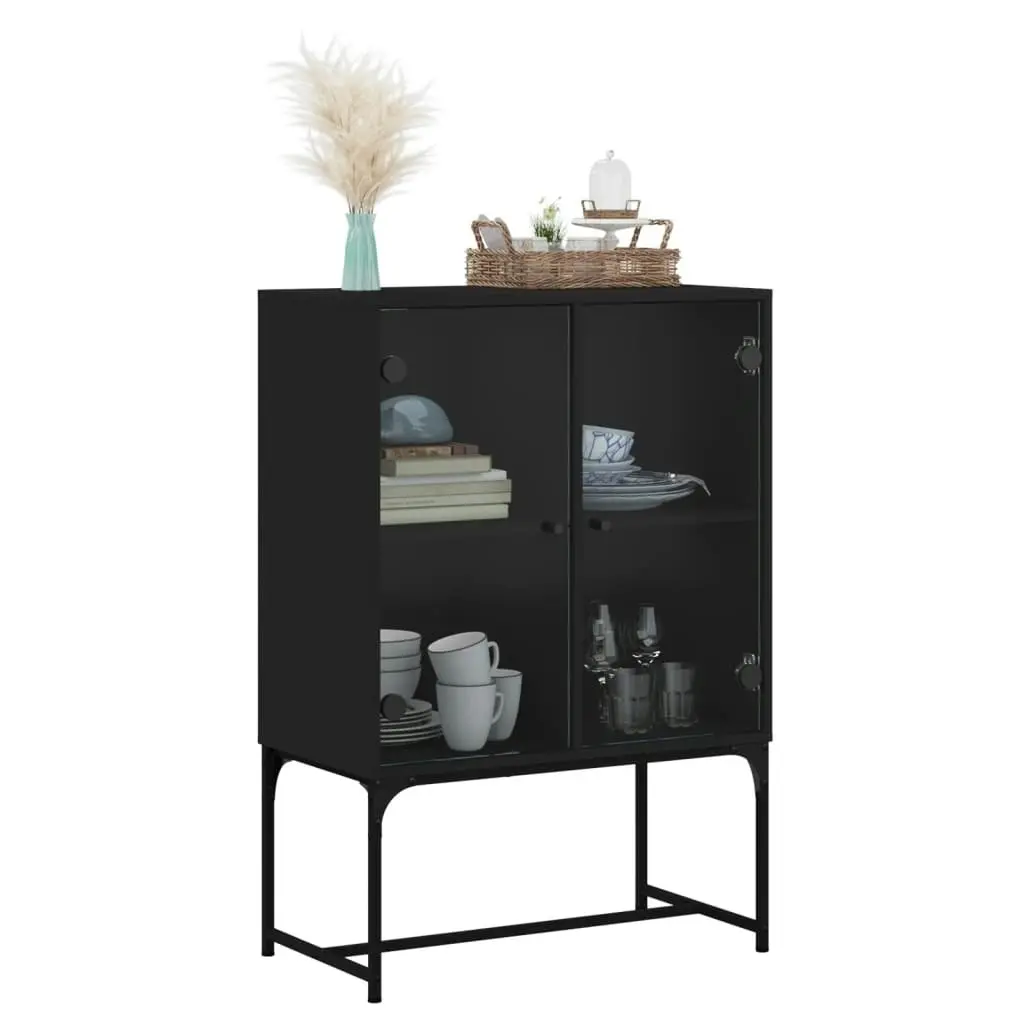 Side Cabinet with Glass Doors Black 69x37x100 cm 836547